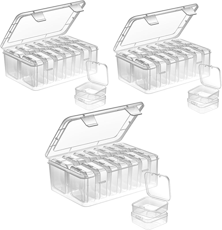 Mathtoxyz Small Bead Organizers, 15 Pieces Plastic Storage Cases Mini Clear Bead Storage Containers Transparent Boxes with Hinged Lid and Rectangle Clear Craft Supply Case