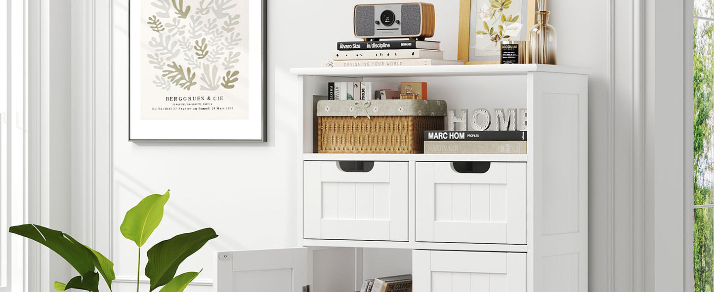 White Storage Cabinet with Drawers and Shelves, Bathroom Cabinet with Doors, Floor Storage Cabinet Hutch Cupboard for Dining/Living Room/Home Office