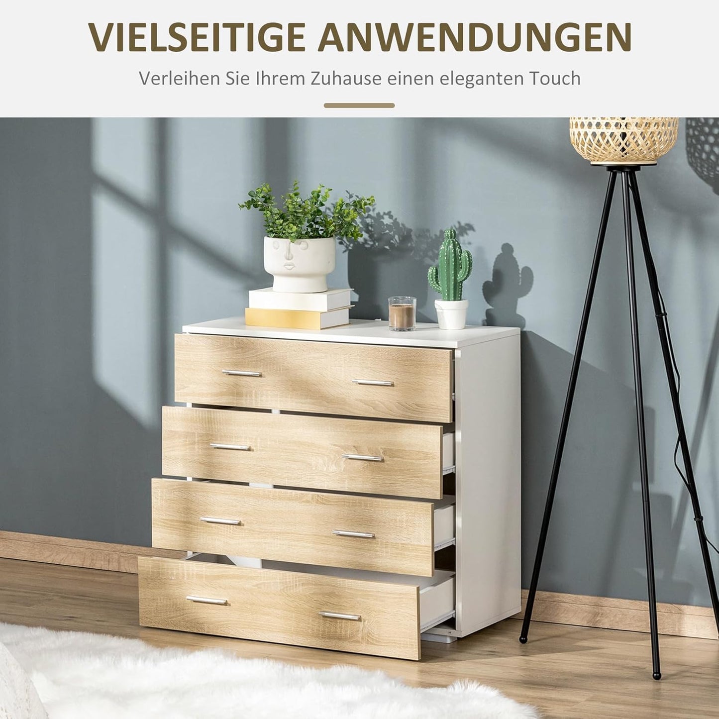 Chest of Drawers with 4 Drawers Bathroom Cabinet Drawer Cabinet for Bedroom Living Room Oak White 76 x 35 x 72 cm