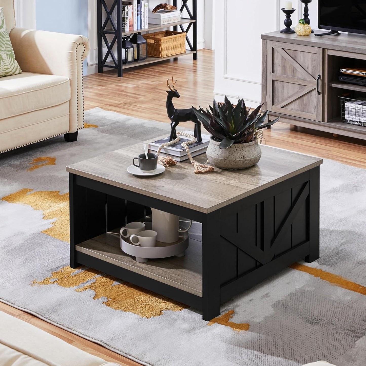 Coffee Table Square Sofa Table Modern Living Room Table with Storage Compartment Side Table for Living Room / Office 80 x 80 x 45 cm