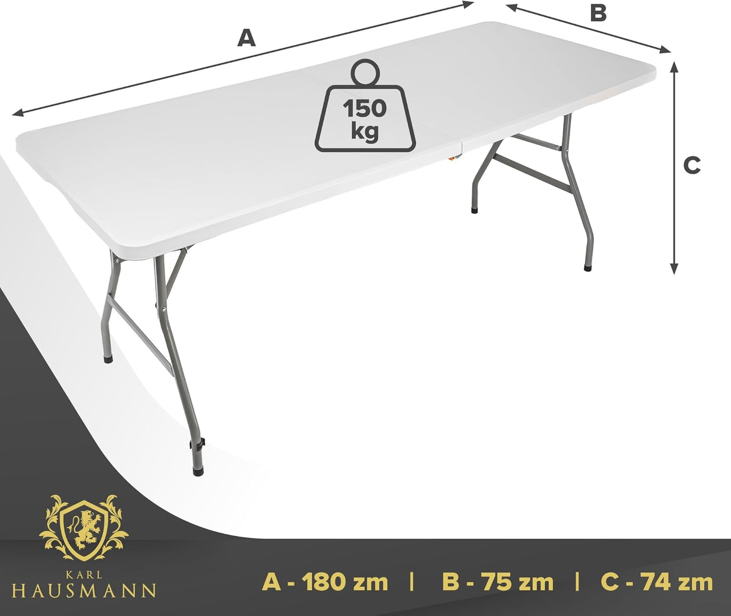 Folding Table with Handle for Carry, Beer Table, Garden Table, Dining Table, Buffet Table with Carry Handle, Rattan Look, 180 x 75 cm, White, Smooth