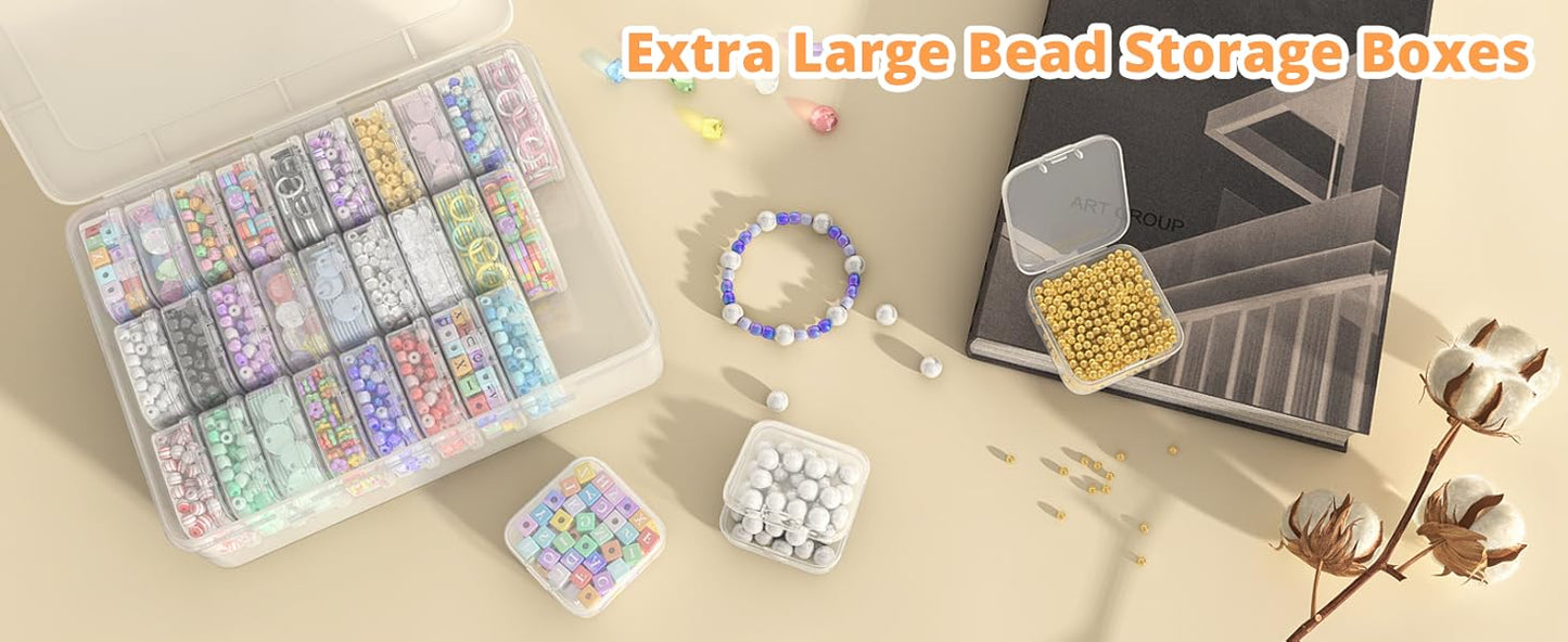 Mathtoxyz Bead Organizer Box, 31Pcs Small Bead Organizers and Storage Plastic Cases Mini Clear Bead Storage Containers Boxes with Hinged Lid and Rectangle for Bracelet Making DIY Jewelry Craft Nail