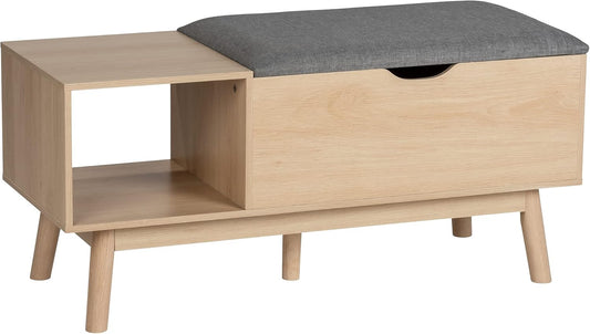 Edda Bench with Storage Compartment, Modern Shoe Bench with Seat Padding and Generous Storage Space for Hallway and Hallway, Hinged and Removable Lid in Trendy Oak Look, 100 x 45 x 40 cm, MDF