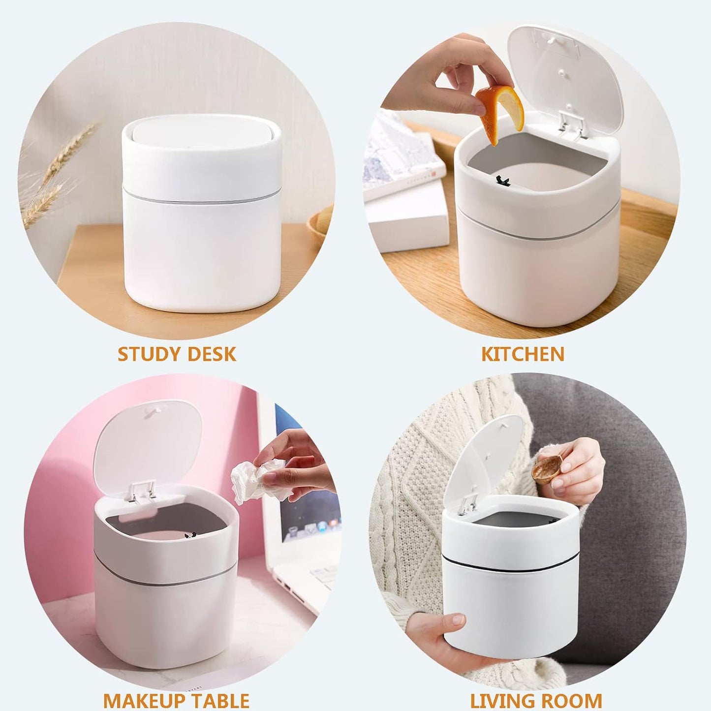 Table Rubbish Bin, Plastic Table Rubbish Bin, Small Waste Paper Bin for Bedrooms, Dining Rooms, Bathrooms, Offices etc. (White)