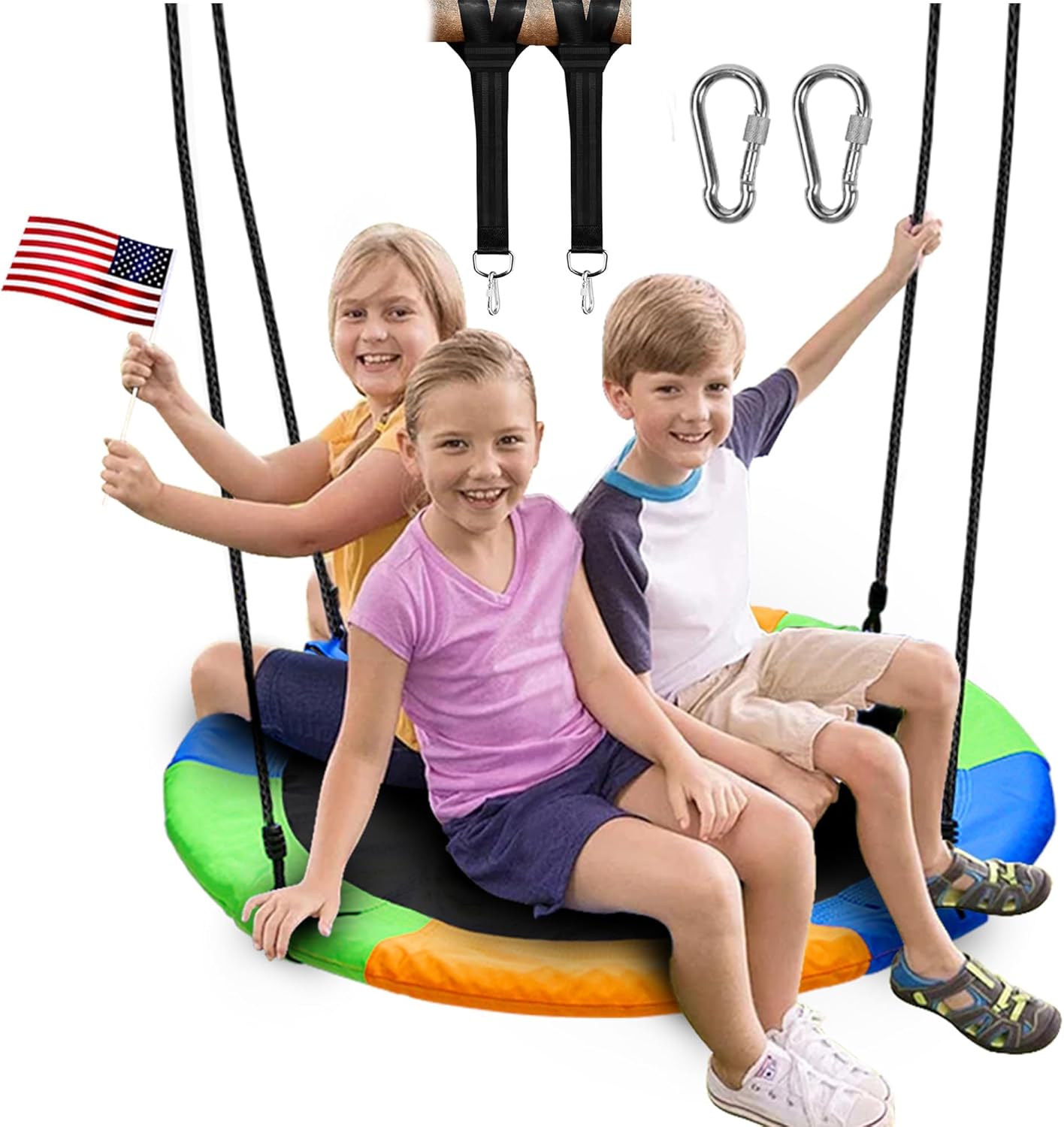 Juegoal 40 Inch Saucer Tree Swing, Large Rope Swing with Children Swing Platform Bonus Carabiner for Hanging Rope Outdoor