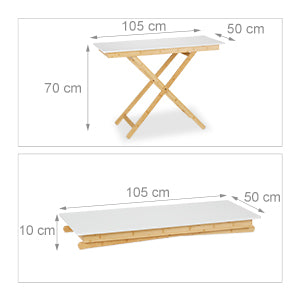 Relaxdays Folding Table Height-Adjustable, Bamboo & MDF, HBT 70 x 105 x 50 cm, Dining Table in Kitchen, Living Room, Balcony, Natural/White