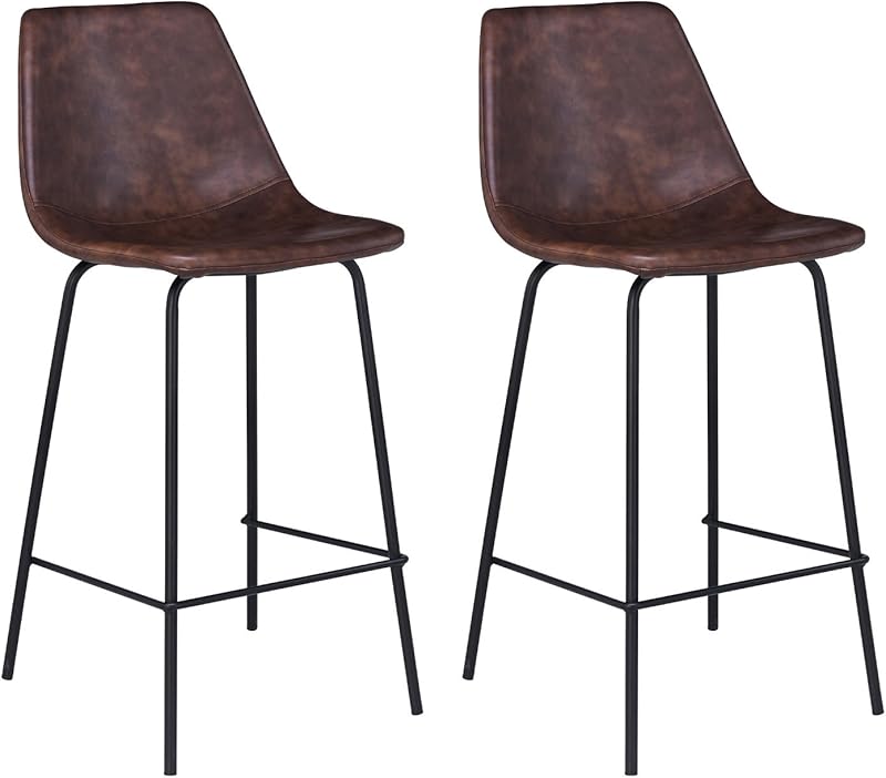 Happy Garden Lucien Vintage Bar Stools Set of 2 Cognac Seat Height 65 cm