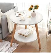 Gemsaya Side Table C Shape, Black Round Wood Table with Metal Frame, Mobile Sofa Table Top Diameter 40 cm, Height 62 cm, Modern Round Coffee Table Small for Living Room, Bedroom