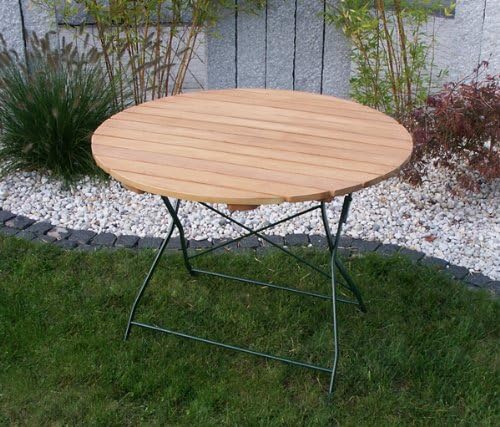 Garden Table 100 cm Round Folding Flat Steel Green + Robinia Outdoor