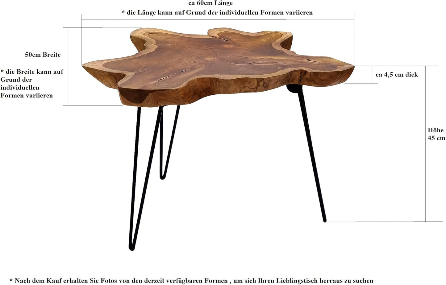 Design Teak Wood Folding Table Living Room Table Wooden Side Table Unique Teak Table Top on Metal Frame Coffee Table Wood Tree Disc Foldable Teak Table 45 cm Height