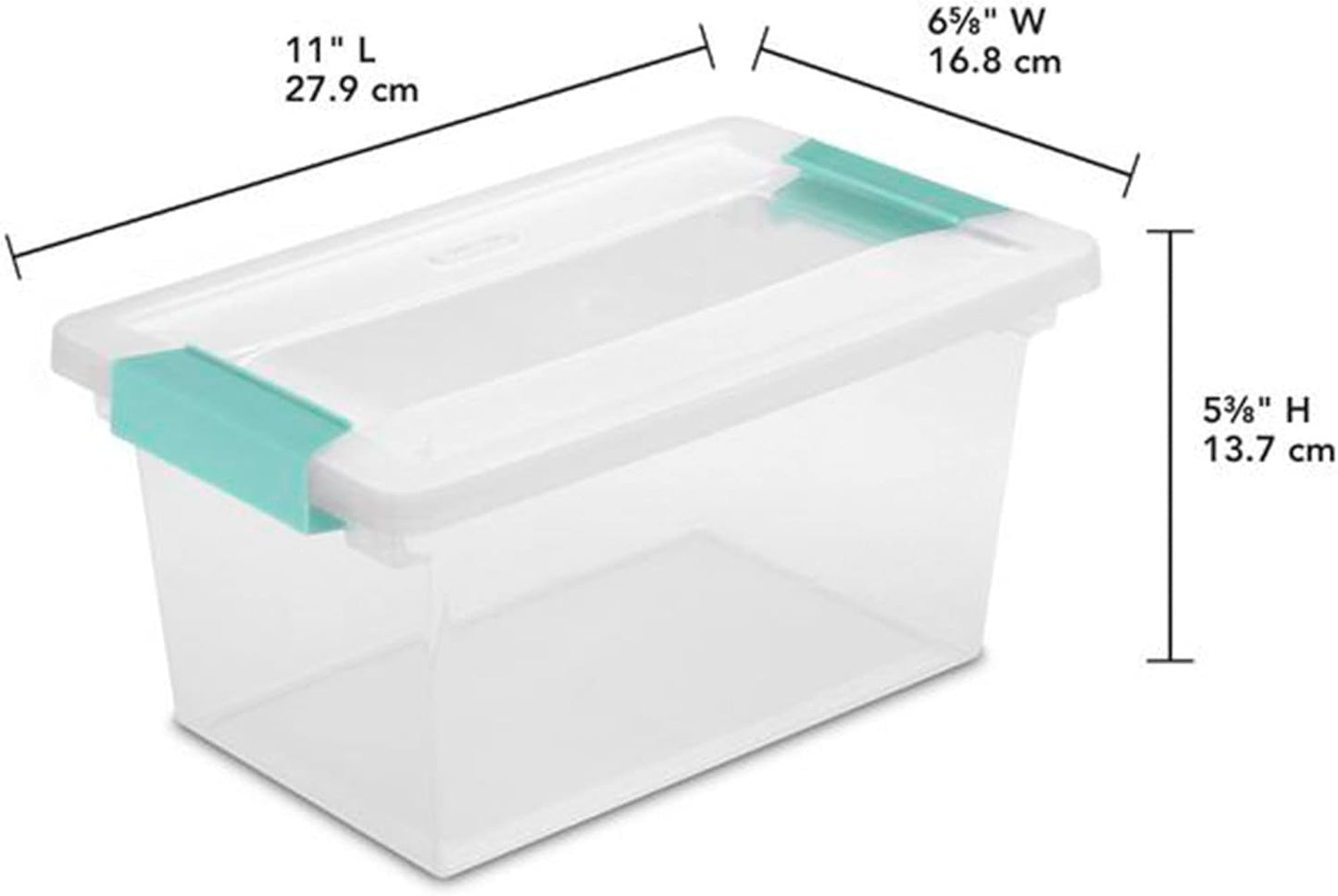 Sterilite 19628604 Medium Clip Clear Storage Box With Latched Lid - 11"L x 6-5/8"W x 5-3/8"H