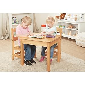 Melissa & Doug Solid Wood Table and 2 Chairs Set - Light Finish Furniture for Playroom