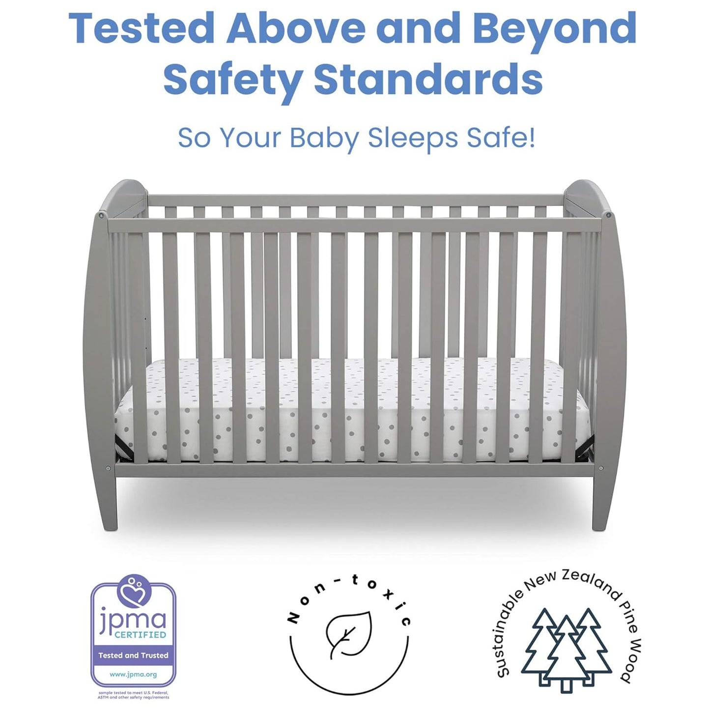 Delta Children Taylor 4-in-1 Convertible Baby Crib, Easy to Assemble, Sustainable New Zealand Wood, Grey