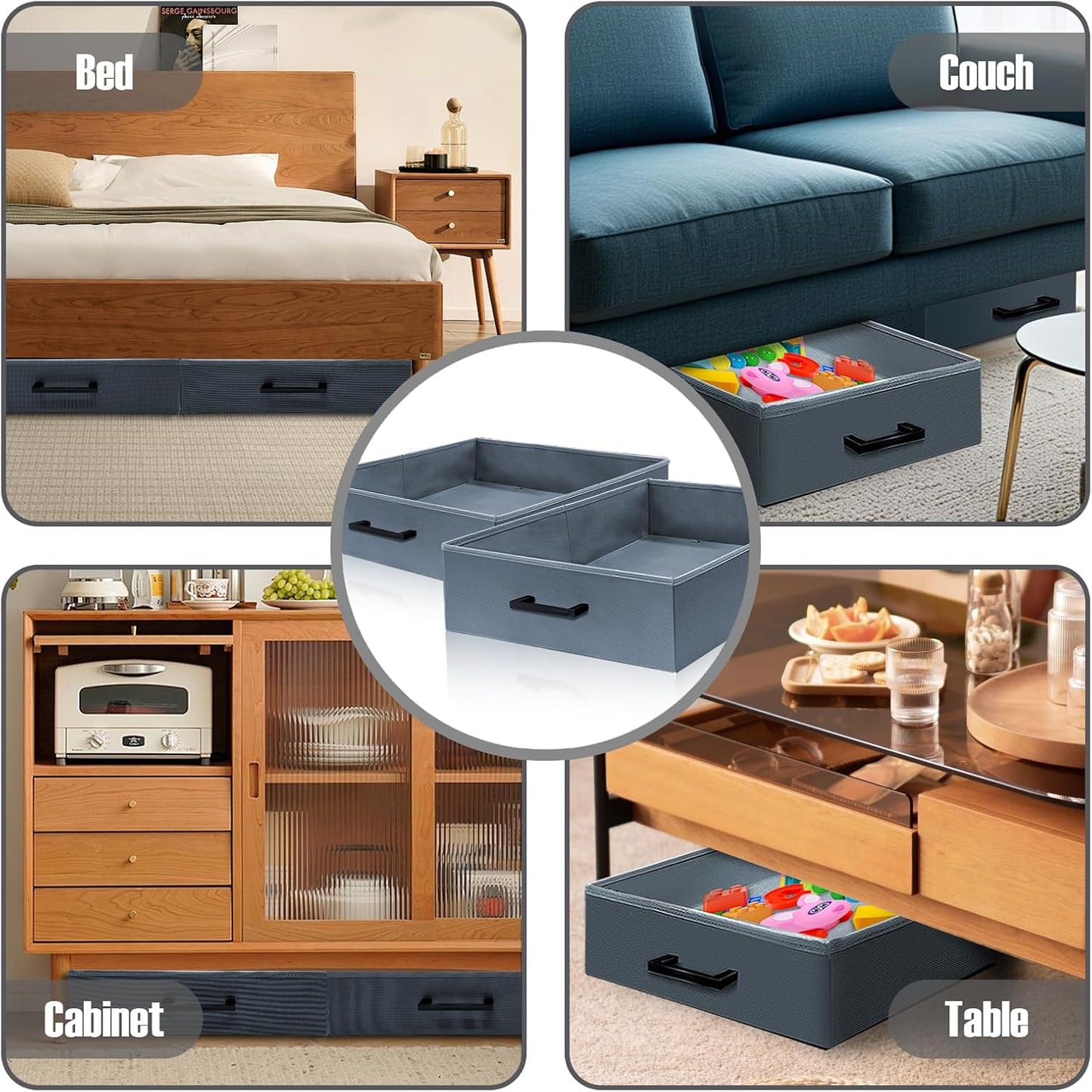 Under Couch Storage, 2 Pack Under Couch Storage Containers,Foldable Under Sofa Storage keeps things out,Under Couch Storage Box for Toys,Blocks,Puzzles,Plush Dolls,Books(23.62*15.75*5.51in)