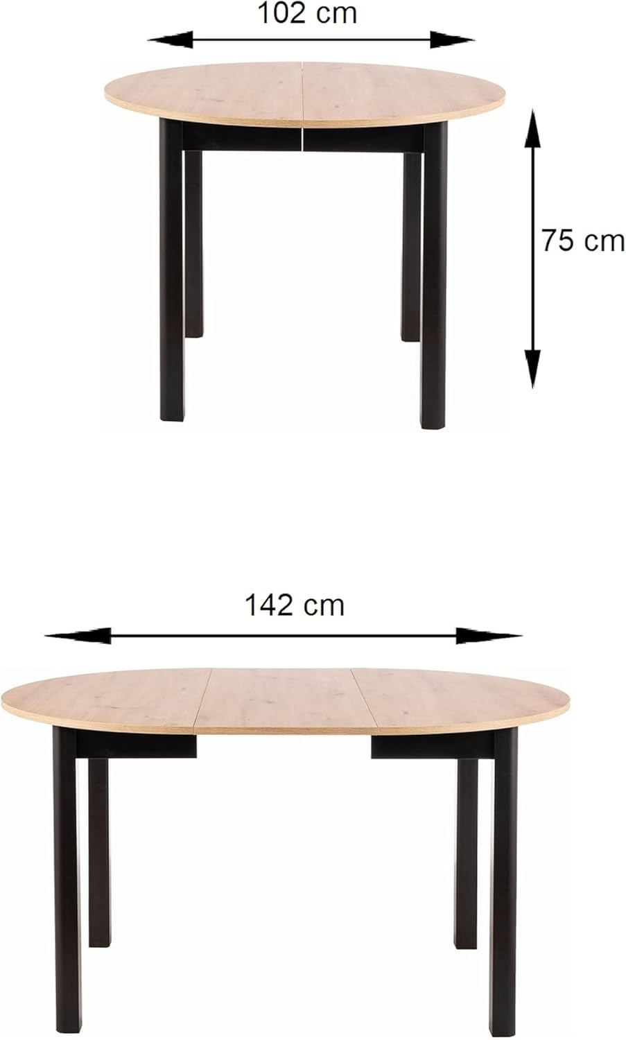 Design Dining Table GS-222 Oak Artisan Black Matt Round Extendable