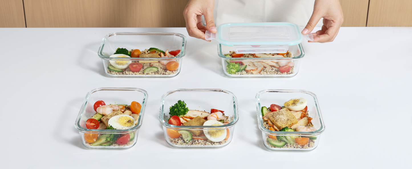 Vtopmart 8 Pack Glass Food Storage Containers with Airtight Lids, Glass Meal Prep Containers, Bento Boxes for Lunch, for Microwave, Oven, Freezer and Dishwasher, BPA Free