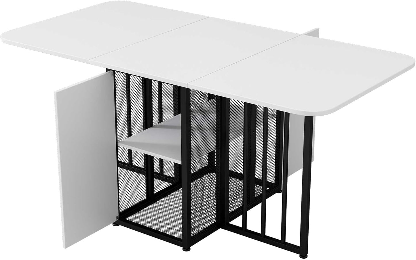 Folding Dining Table, Multifunctional Extendable Dining Table, Movable, Multifunctional Folding Table with Drawers, Folding Table in 3 Shapes (White + Black)