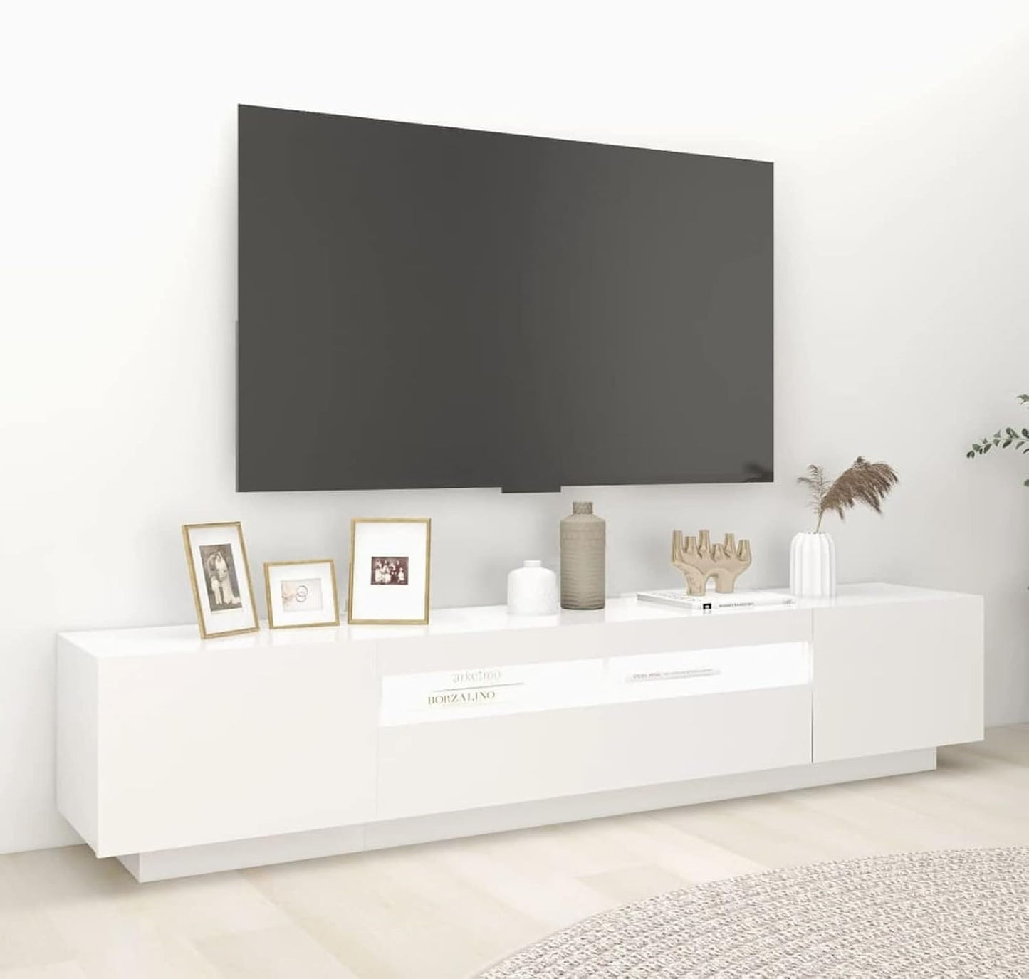 TV Cabinet with LED TV Cabinet, 200 cm Long, TV Lowboard, Wooden TV Table, Modern TV Table, TV Board, TV Cabinet for the Living Room, White, 200 x 35 x 40 cm