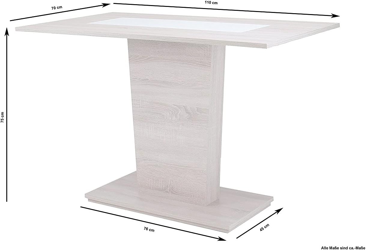 Vienna Dining Room Table / Compact Kitchen Table in Oak Look / Medium Insert in Black or White Mountable / Small Dining Table with Column Base / Column Table / 110 x 75 x 70 cm (W x H x D)