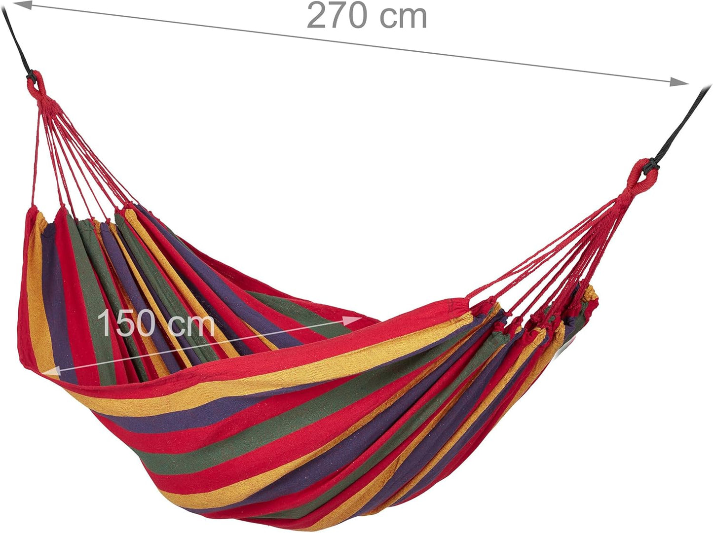 Hammock with Fixings & Bag, up to 150 kg, W x D: 270 x 150 cm, Cotton, Indoor and Outdoor Use, Colourful