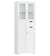 White Storage Cabinet with Drawers and Shelves, Bathroom Cabinet with Doors, Floor Storage Cabinet Hutch Cupboard for Dining/Living Room/Home Office