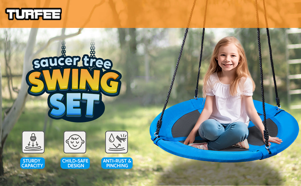 TURFEE 40" Saucer Tree Swing Set - 700Lb Weight Capacity, 900D Oxford Waterproof, with Hanging Straps Swings for Kids Playground Outdoor Activity Backyard Daily Exercise Fun(Blue)