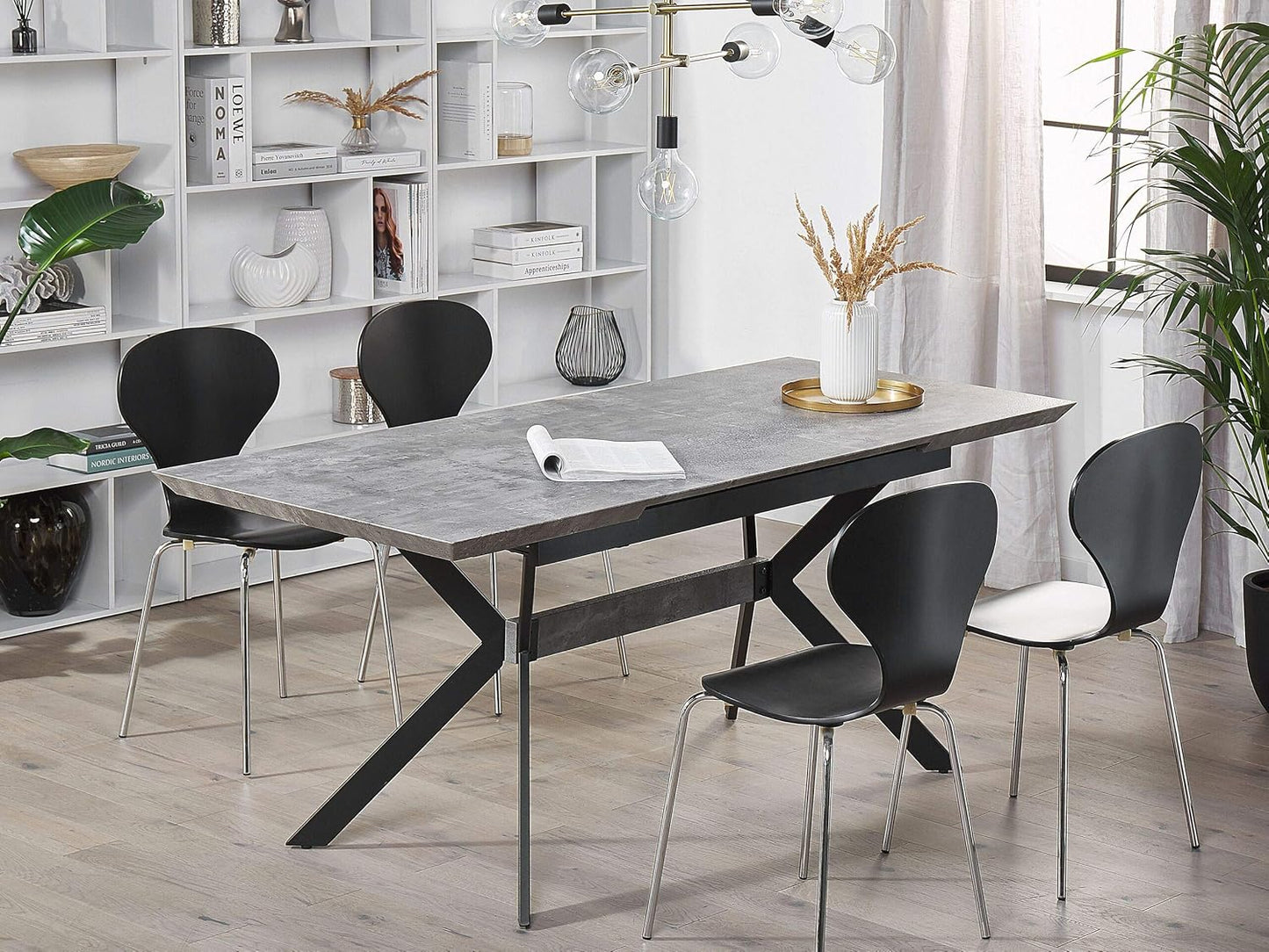 Dining Table Concrete Look Grey / Black 140/180 x 80 cm for 8 People MDF