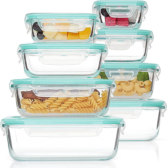 Vtopmart 8 Pack Glass Food Storage Containers with Airtight Lids, Glass Meal Prep Containers, Bento Boxes for Lunch, for Microwave, Oven, Freezer and Dishwasher, BPA Free