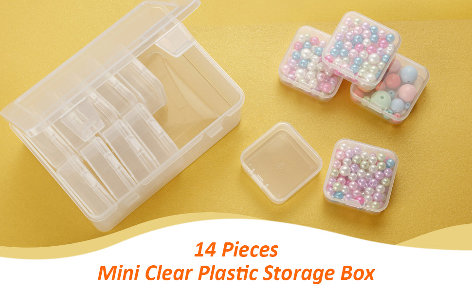 Mathtoxyz Small Bead Organizers, 15 Pieces Plastic Storage Cases Mini Clear Bead Storage Containers Transparent Boxes with Hinged Lid and Rectangle Clear Craft Supply Case