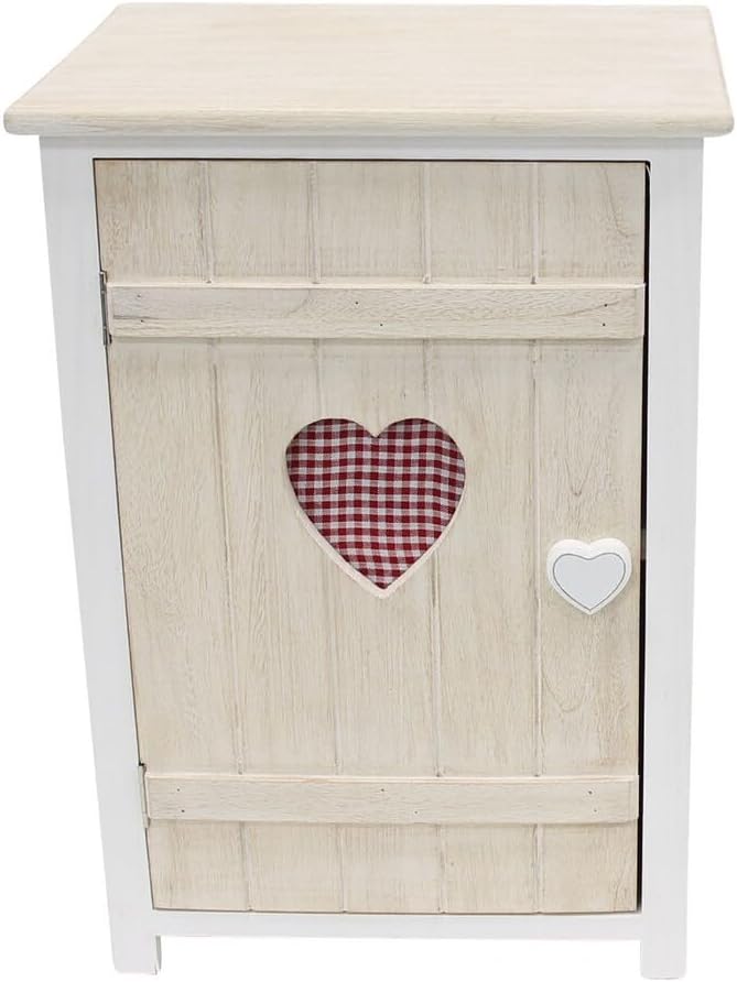 Dekoleidenschaft Small Cabinet Country Heart Wooden White Washed 40 x 31 x 57 cm Hallway Chest of Drawers in Country House Style Chest of Drawers Bedside Cabinet