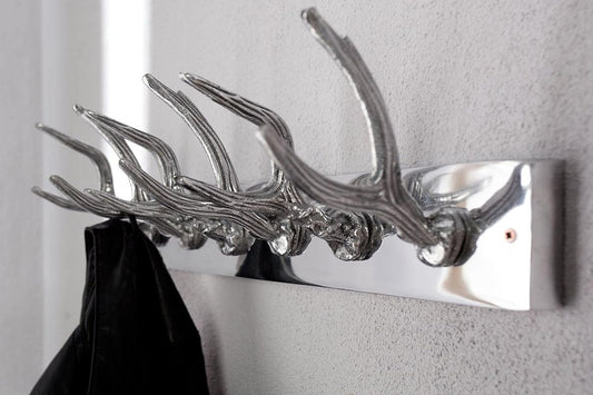 Wall-Mounted Coat Rack with 5 Hooks in Antlers Look Chrome-Plated Aluminium Width 50 cm Height 15 cm Design Quality for Hallway Silver Coat Hooks Jackets Clothes Wardrobe