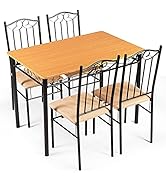 Esstisch mit 2 Bänken, Essgruppe 3er-Set, 110 x 70cm Küchentisch für 4 Personen, Esszimmertisch mit rostfreiem Metallrahmen, Sitzgruppe für Küche, Wohnzimmer, Esszimmer (Vintagebraun)