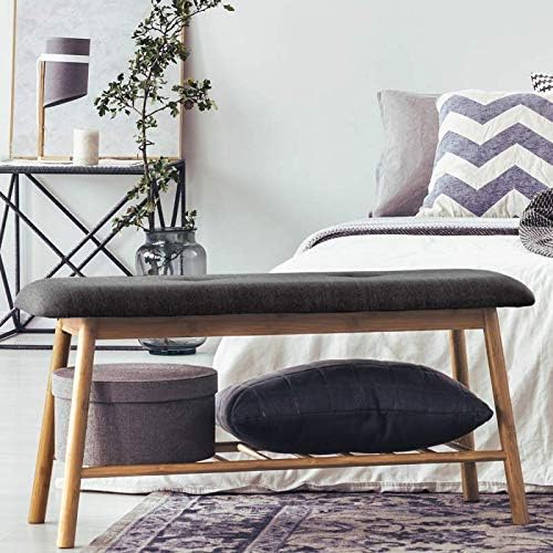 IDMarket - Entrance Bench Upholstered Bamboo Rita Fabric Dark Grey