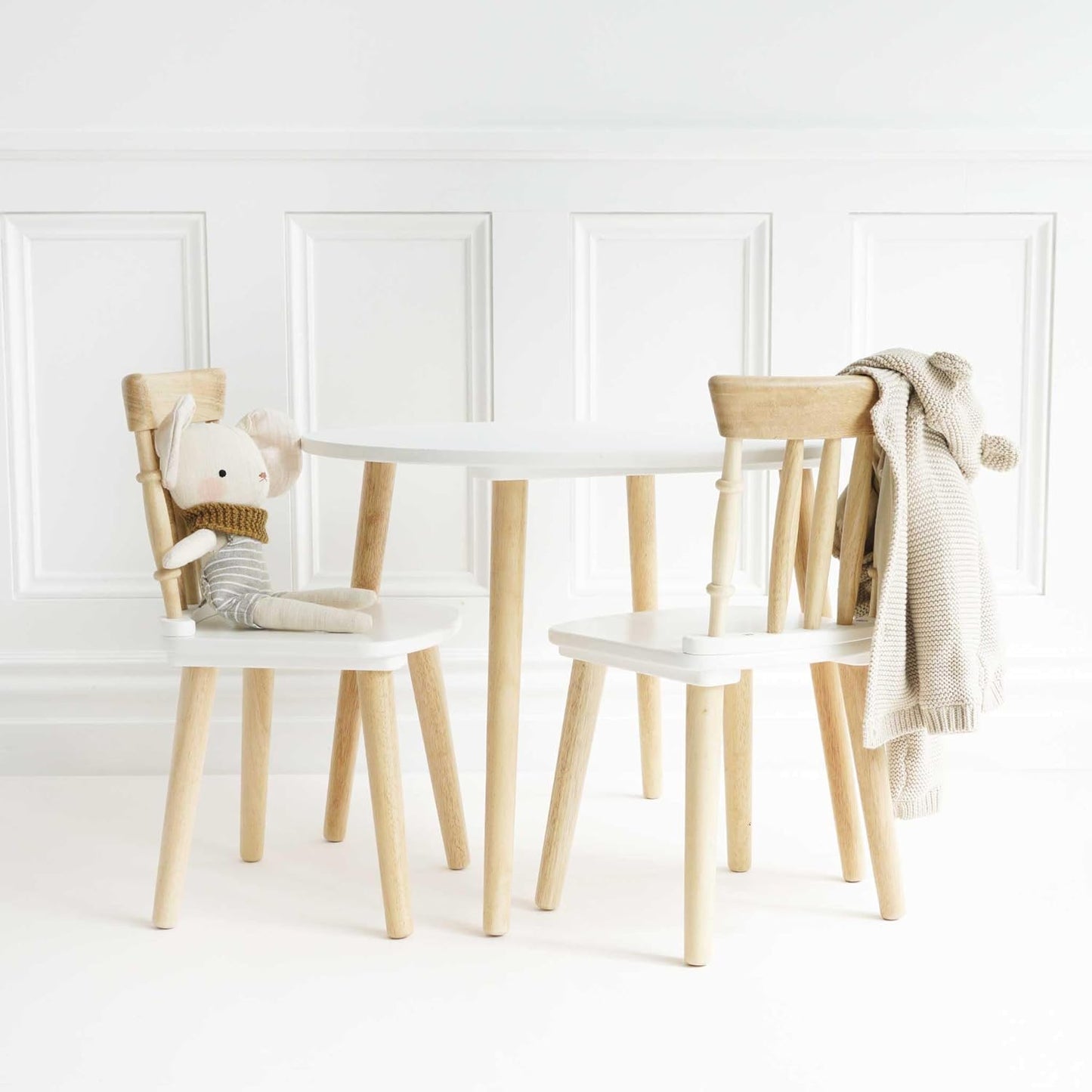 Le Toy Van - Honeybake - Table and Chairs - Kids Table and Chair Set - Natural Wood and White Chair and Table - 2 Chairs and 1 Table Set - Childrens Table and Chair Set - Age 3+ Years