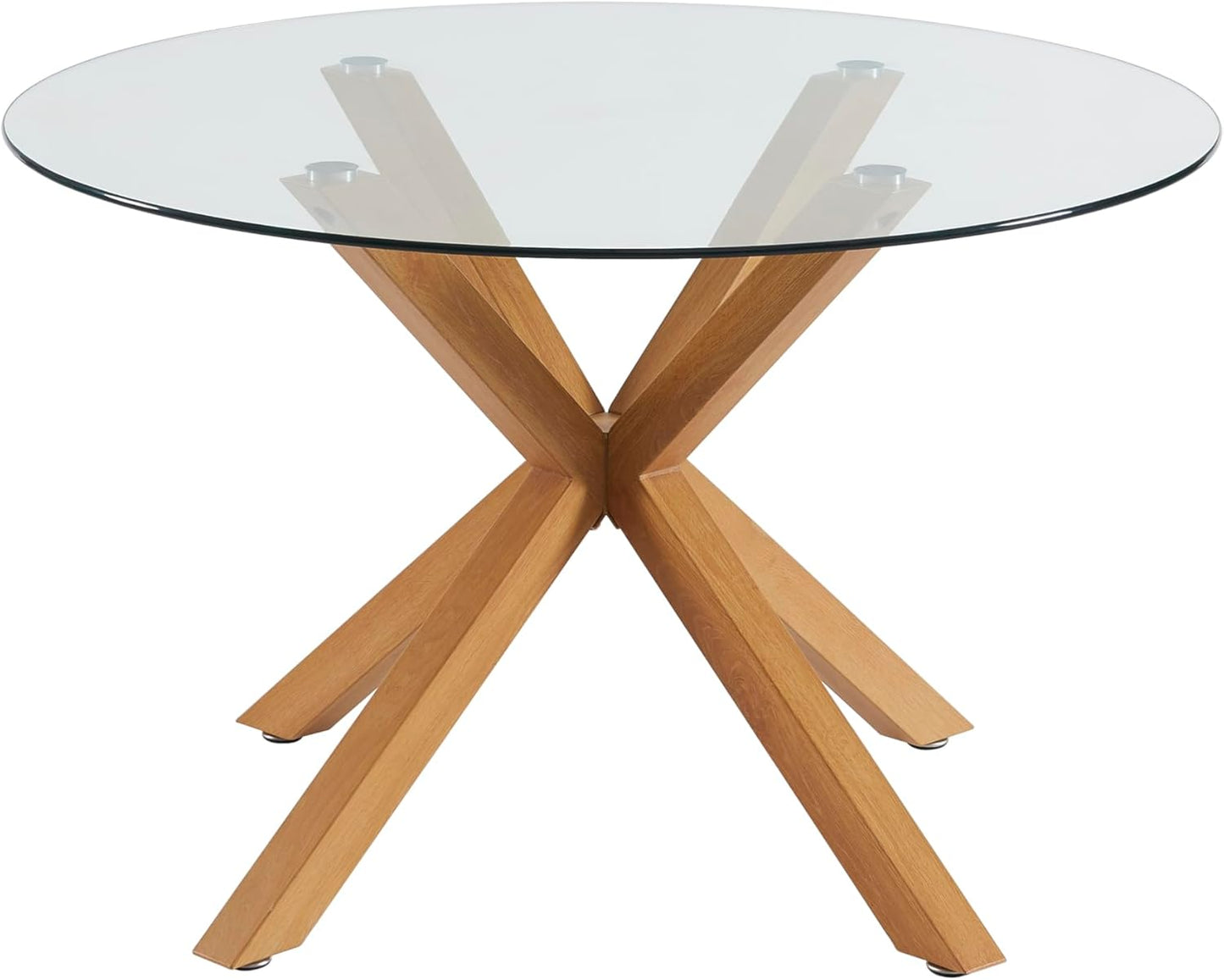 Harry Glass and Oak Effect Round Dining Table 120cm