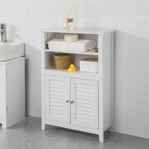 Bathroom Cabinet with Two Shelves and Doors, Chest of Drawers for Bathroom, Sideboard, Hallway Cabinet, Bathroom Furniture, White, W x H x D: 60 x 90 x 26 cm