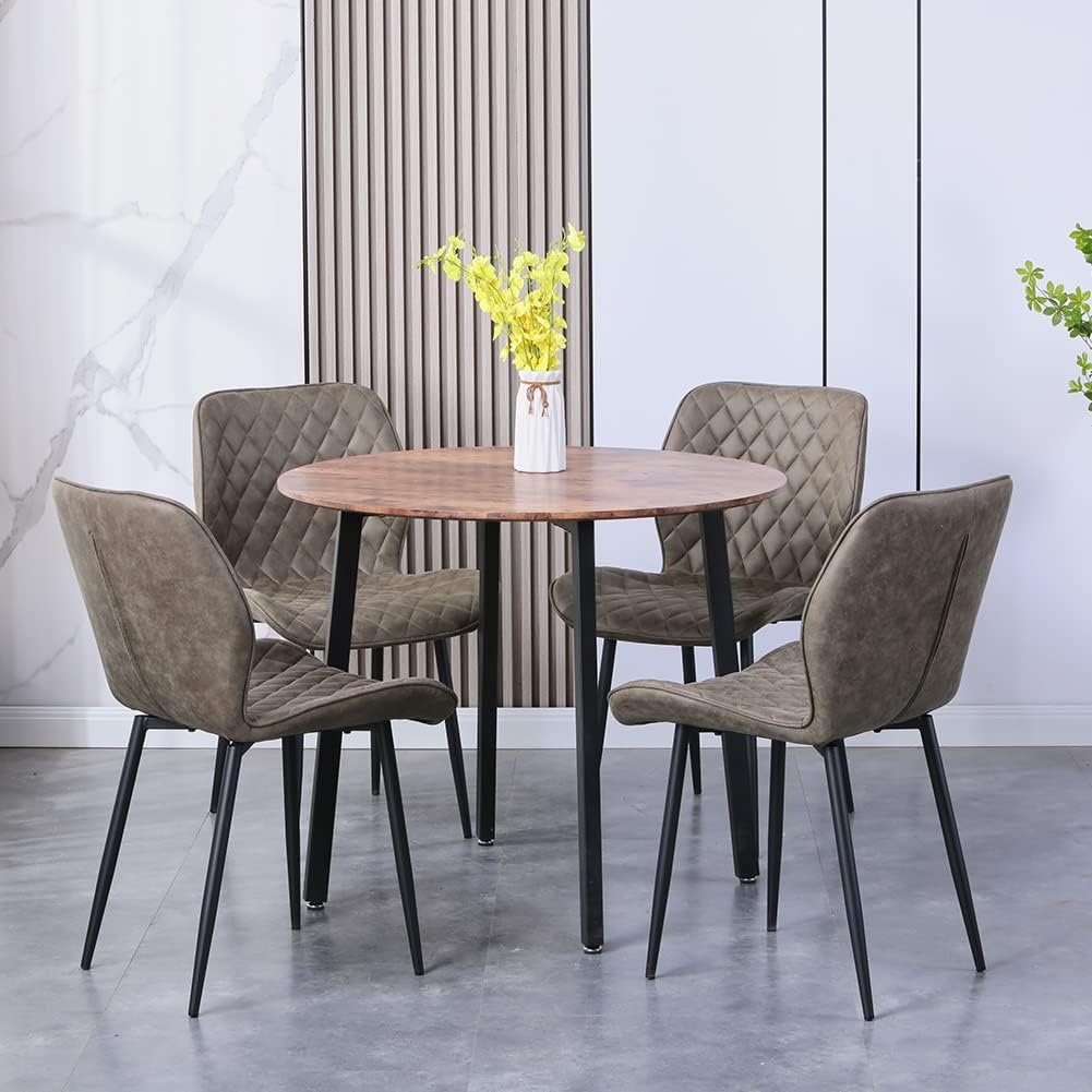 Round Dining Table Wood Pattern Table Round Kitchen Table Dining Room Table with Metal Legs for Offices Apartments Restaurants 90 x 90 x 75 cm (Wood)