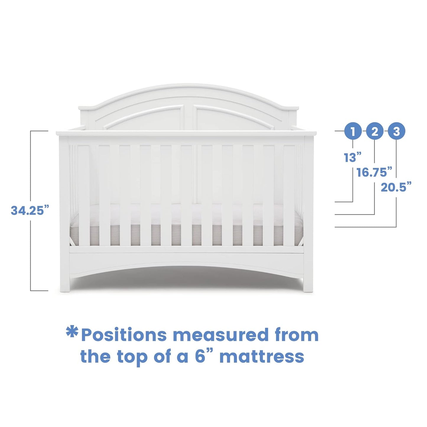 Delta Children Perry 6-in-1 Convertible Crib - Greenguard Gold Certified, Bianca White