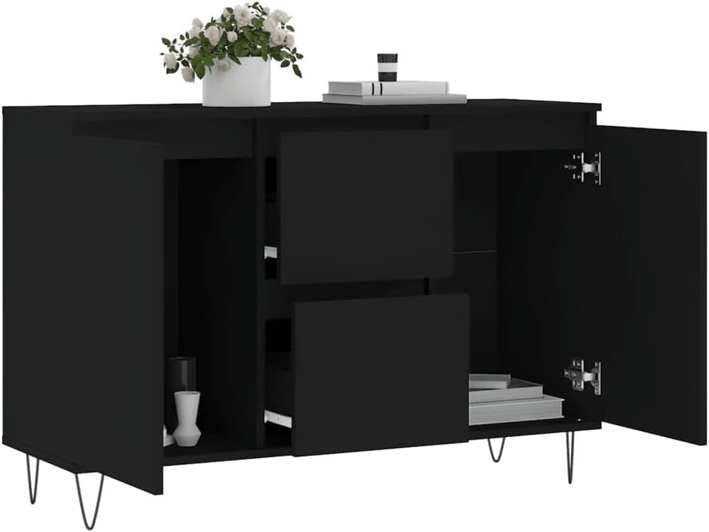 Sideboard Black 104 x 35 x 70 cm Wood Composite Chest of Drawers Bedroom Dressers & Sideboards, Living Room Cabinet, Dresser Cabinet, Bedroom Chest of Drawers, Hallway Chest of Drawers, Room