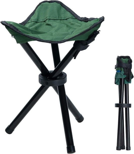 Outdoor Tripod Stool, Portable Foldable Small 3 Legs Canvas Chair for Hiking Camping Fishing Picnic Beach BBQ Travel Backpacking Garden Seat (Green)