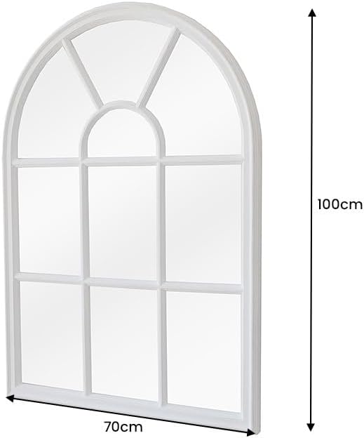 Ambiente Castillo Design Wall Mirror 100 cm White Cream Country House Style Window Mirror Round Arch Shabby Chic