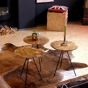 Design Teak Side Table Tripod Table Top Made of Teak Flower Stool Coffee Table Solid Dark Coffee Table 39.5 cm Diameter (Extraordinary)