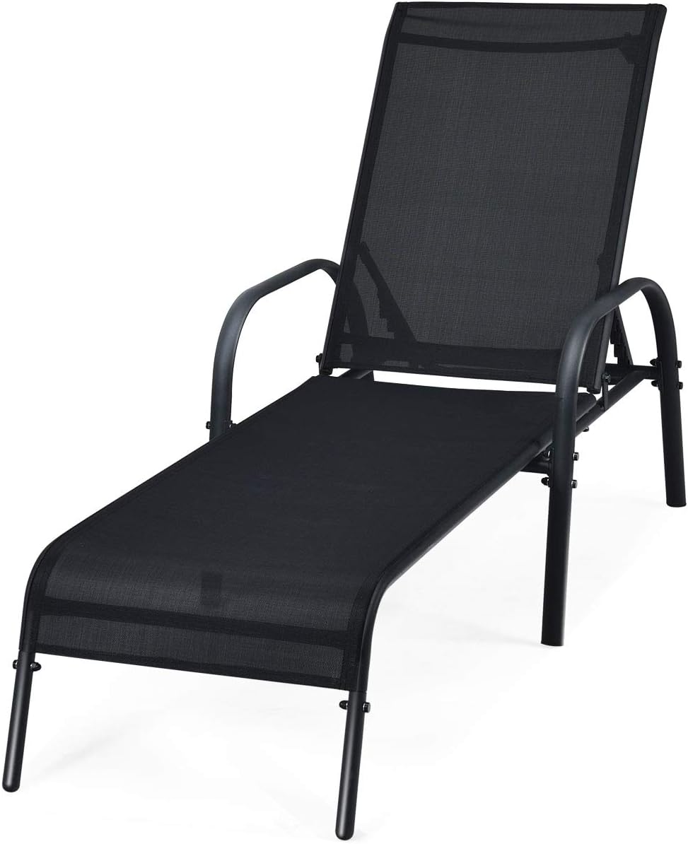 Sun Lounger with 5-Way Adjustable Backrest and Armrests, Garden Lounger Made of Textilene Fabric, Recliner Lounger up to 150 kg Load Capacity for Beach Garden Patio Black