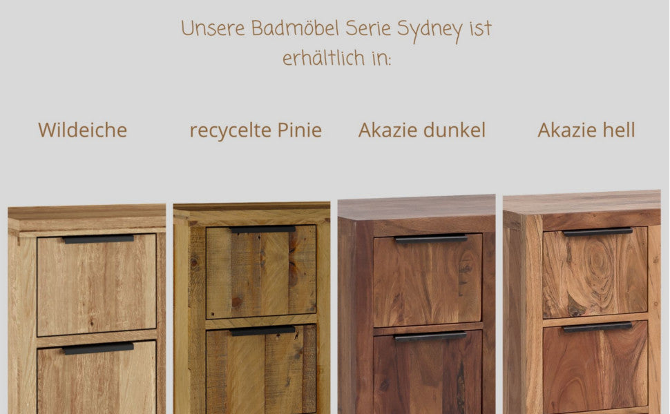 Woodkings Sydney Vanity Unit I Narrow Bathroom Cabinet W x H x D: 56 x 60 x 25 cm I Bathroom Furniture Made of Solid Wood Wild Oak I Small Vanity Unit for Bathroom or Guest Toilet