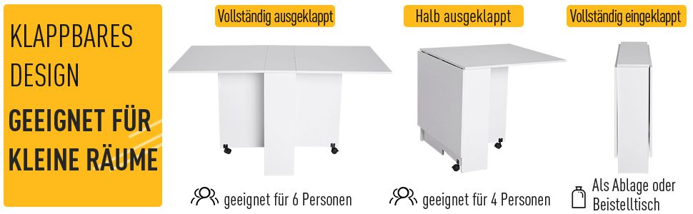 Folding Table, Dining Room Table, Portable Table / Desk, Side Table with / without Wheels, Wood, 4 Models