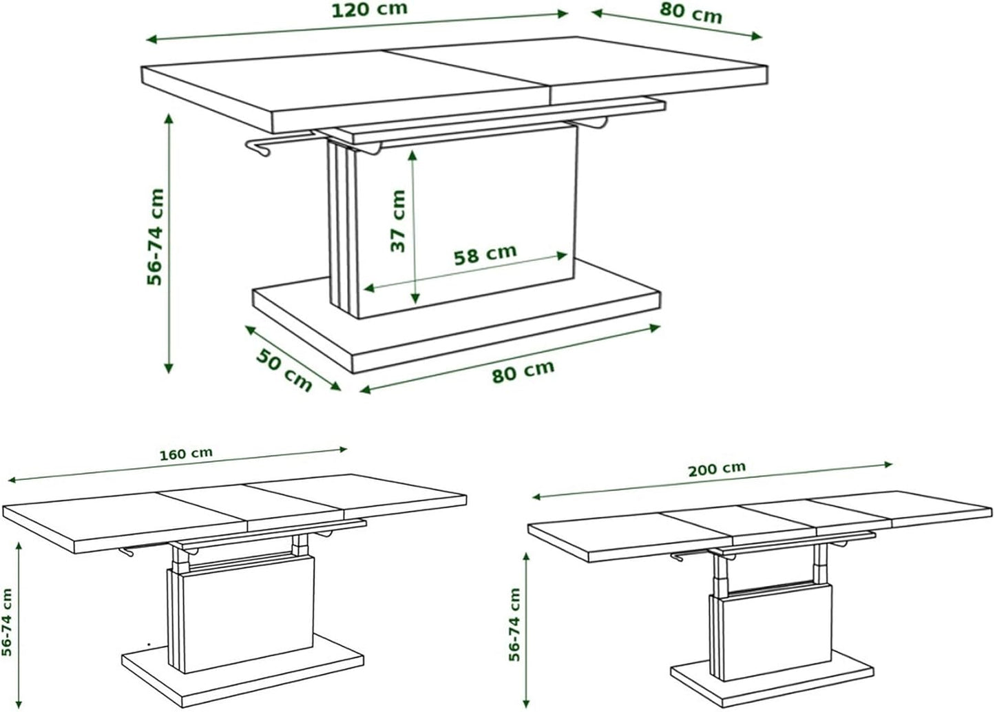 Mazzoni Aston Design Coffee Table Infinitely Height Adjustable Extendible 120 to 200 cm Cherry Wood