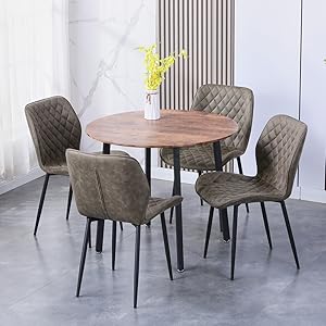 Round Dining Table Wood Pattern Table Round Kitchen Table Dining Room Table with Metal Legs for Offices Apartments Restaurants 90 x 90 x 75 cm (Wood)