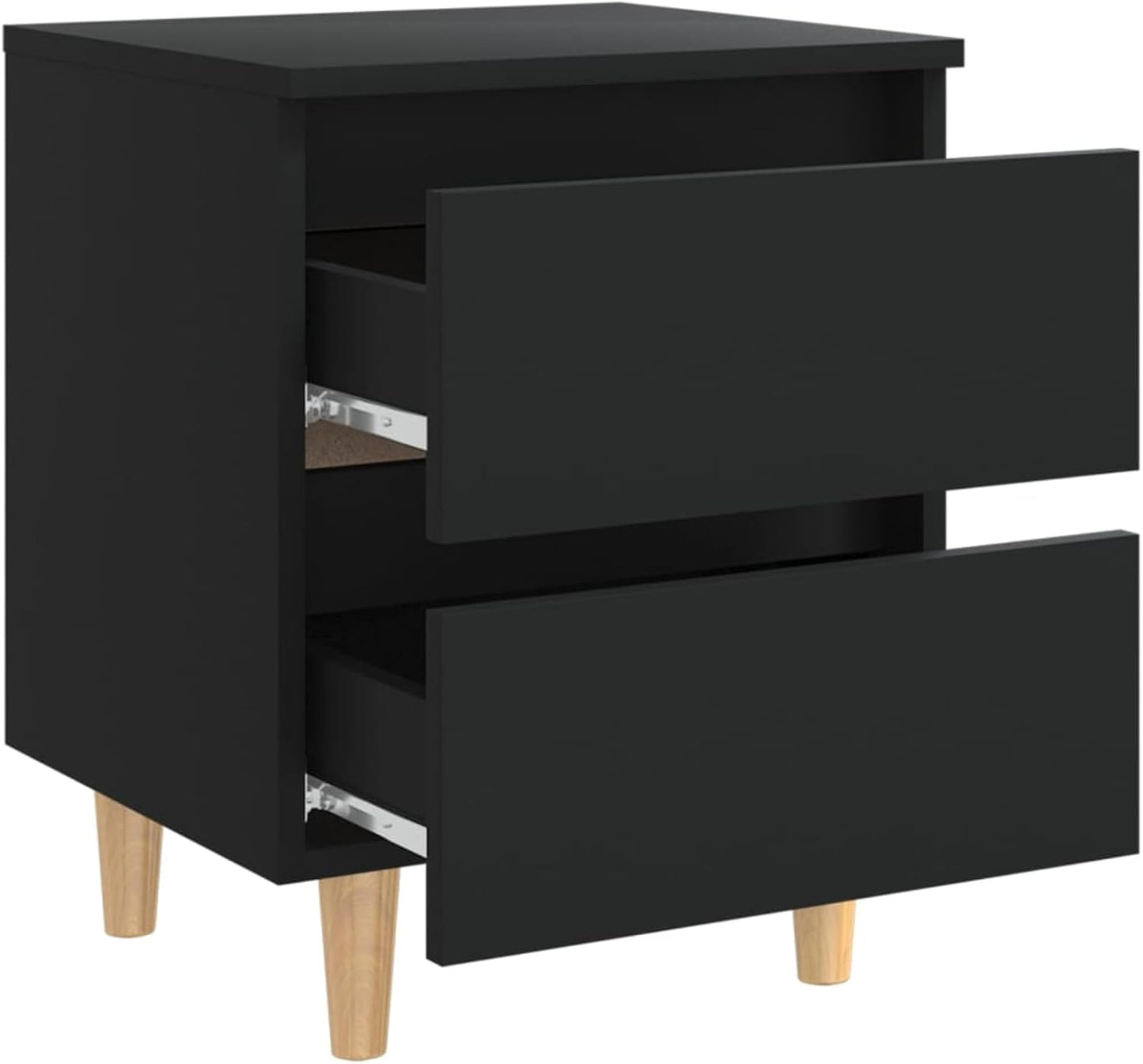 Nachttische 2 STK Nachtschrank, Nachtkästchen, Nachtkommode, Bedside Table, Nacht Tisch, mit Kiefernholz-Beinen Schwarz 40x35x50 cm