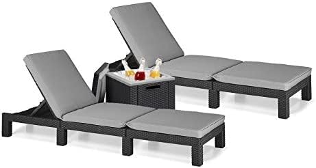 Allibert Daytona Rattan Wicker Look Cool Box Ice Cube – Set of 2 Graphite Sun Lounger with Cushion