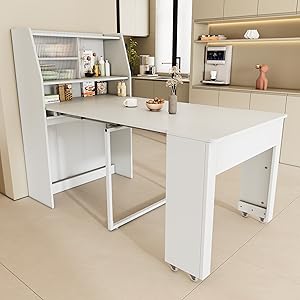 Dining Table, Small, Disposable Extendable Table, White Dining Room Storage Cabinet, Dining Table with Storage Space, Rectangular Dining Table, Coffee Lounge Table, Space-Saving,